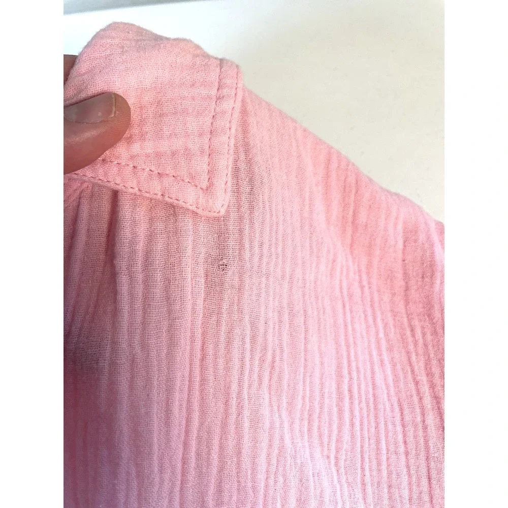 J.Crew Women's Button Up Shirt Small Loungwear Soft‎ Cotton Pink Long Sleeve